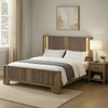 Leky Queen Bed | LED Headboard | Fluted Patterns | Antique Oak Brown Wood