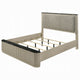Trex King Bed | Gray Linen Upholstery | Marble Print | Fluted Beige Wood
