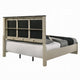 Trex King Bed | Gray Linen Upholstery | Marble Print | Fluted Beige Wood