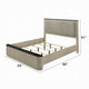 Trex King Bed | Gray Linen Upholstery | Marble Print | Fluted Beige Wood