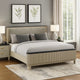 Trex King Bed | Gray Linen Upholstery | Marble Print | Fluted Beige Wood