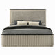 Trex Queen Bed | Gray Linen Upholstery | Marble Print | Fluted Beige Wood