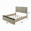 Trex Queen Bed | Gray Linen Upholstery | Marble Print | Fluted Beige Wood