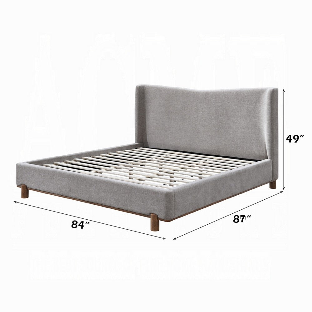 Mely King Platform Bed | Wingback Headboard Gray Chenille Upholstery