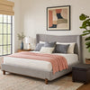 Mely King Platform Bed | Wingback Headboard Gray Chenille Upholstery