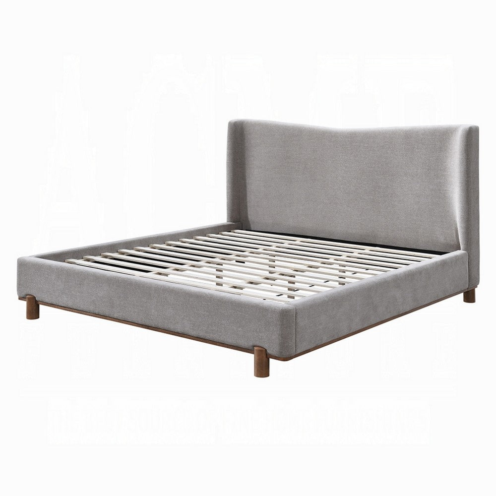 Mely Queen Platform Bed | Wingback Headboard Gray Chenille Upholstery