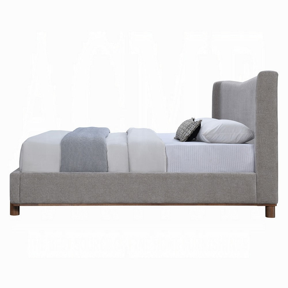 Mely Queen Platform Bed | Wingback Headboard Gray Chenille Upholstery