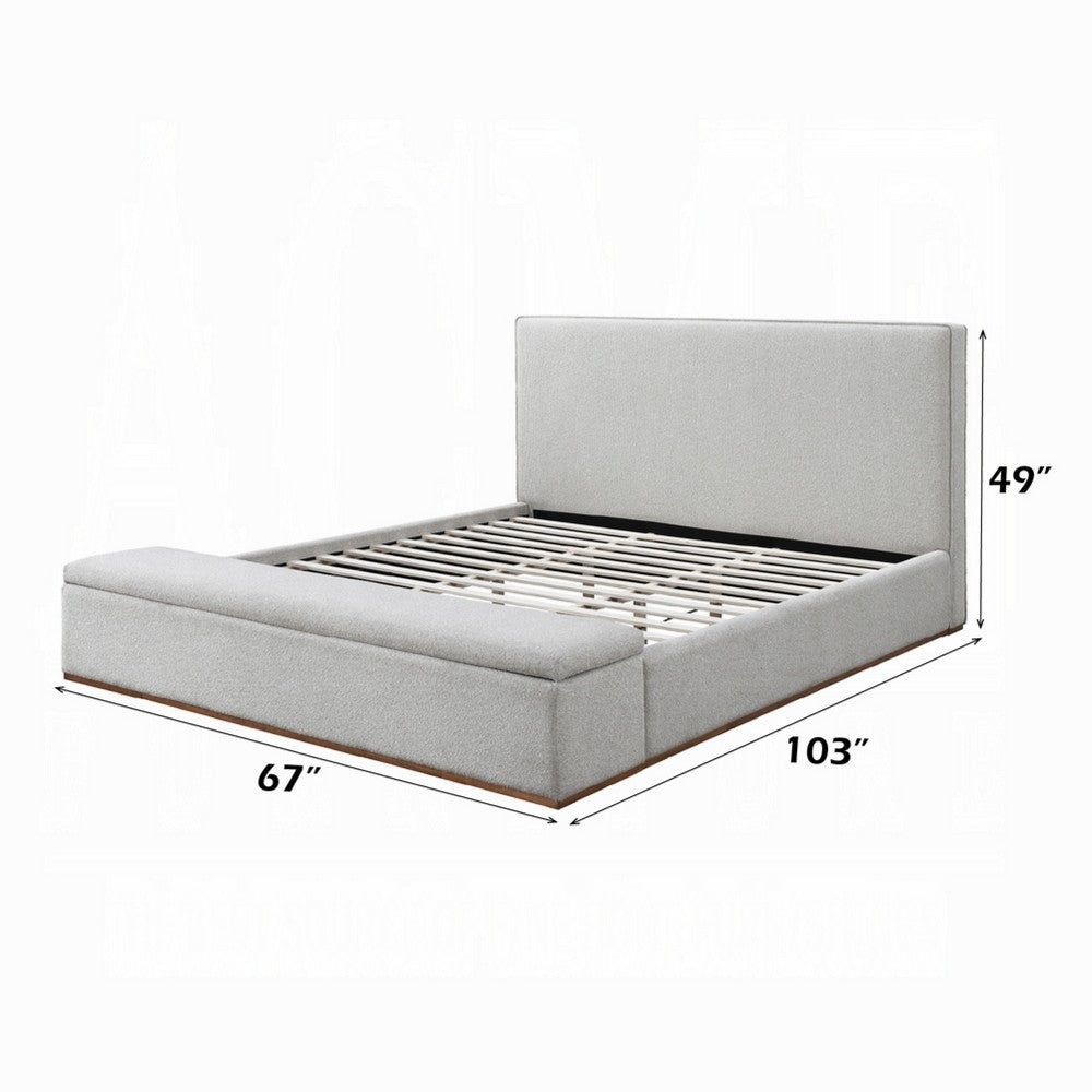 Bex Queen Platform Bed | Lift Top Storage Bench | Gray Linen Upholstery