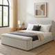 Bex Queen Platform Bed | Lift Top Storage Bench | Gray Linen Upholstery