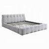 Nah King Platform Bed with Bench | Grid Tufted | Channeled Gray Chenille