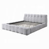 Nah King Platform Bed with Bench | Grid Tufted | Channeled Gray Chenille