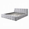 Nah King Platform Bed with Bench | Grid Tufted | Channeled Gray Chenille