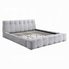Nah King Platform Bed with Bench | Grid Tufted | Channeled Gray Chenille