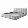 Nah Queen Platform Bed with Bench | Grid Tufted | Channeled Gray Chenille