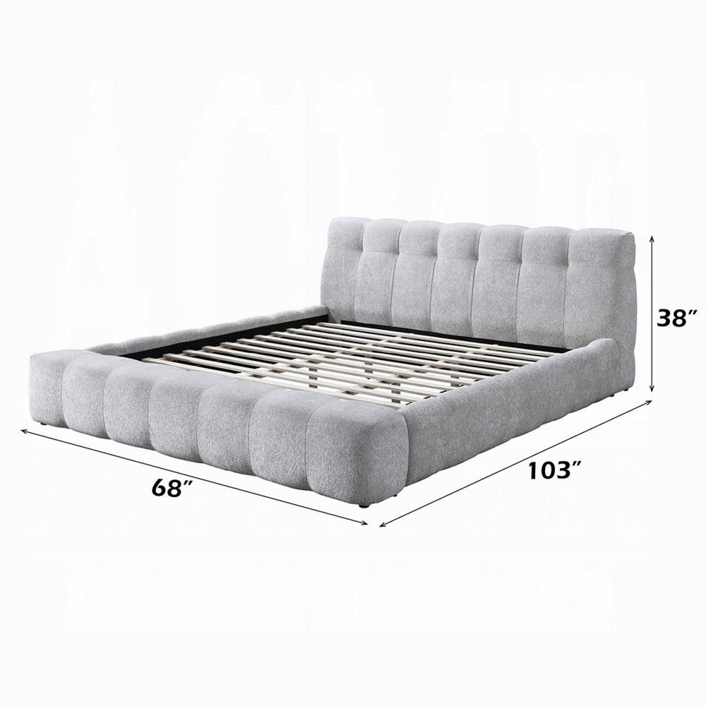 Nah Queen Platform Bed with Bench | Grid Tufted | Channeled Gray Chenille