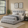 Nah Queen Platform Bed with Bench | Grid Tufted | Channeled Gray Chenille