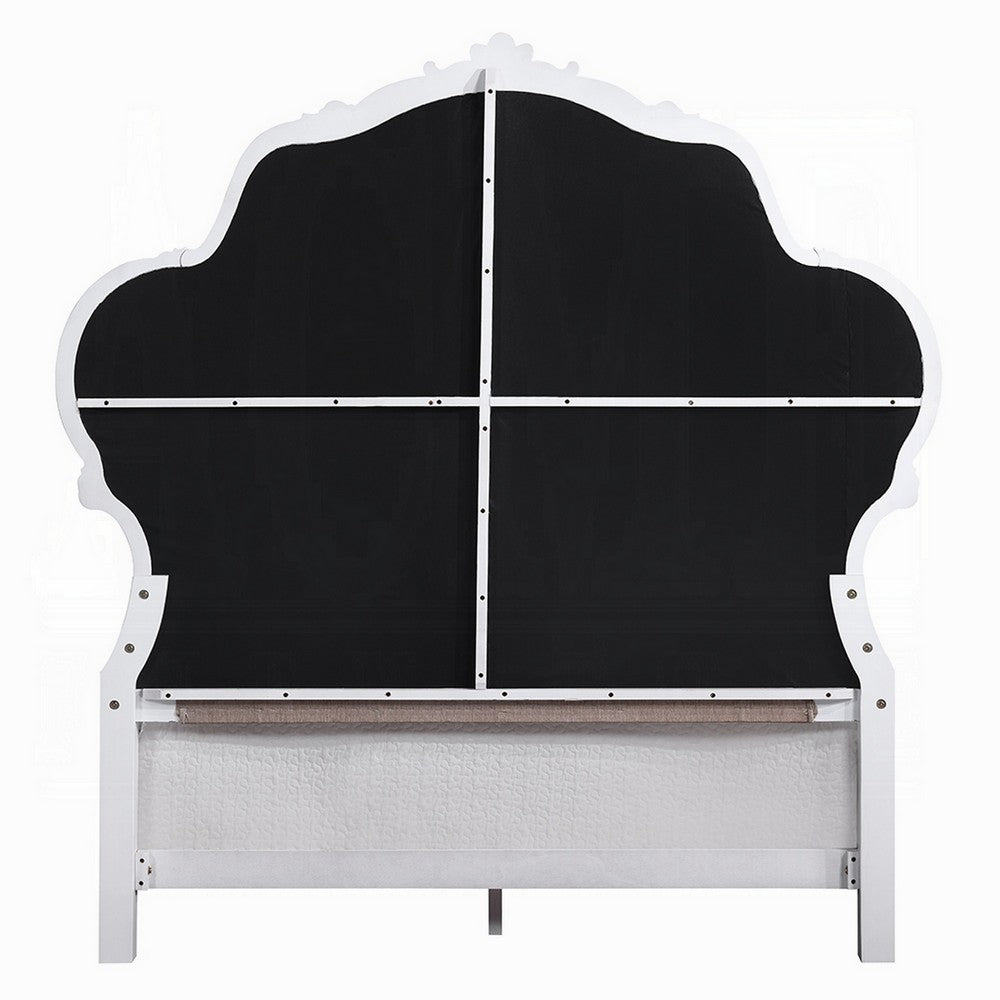 Maver Queen Size Bed | Taupe Upholstered Scalloped Headboard | White