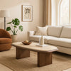Pery Coffee Table | 51" Beige Travertine Stone Top | Walnut Brown