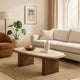Pery Coffee Table | 51" Beige Travertine Stone Top | Walnut Brown