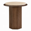 Pery Side End Table | 22" Beige Travertine Stone Top | Walnut Brown