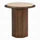 Pery Side End Table | 22" Beige Travertine Stone Top | Walnut Brown