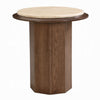 Pery Side End Table | 22" Beige Travertine Stone Top | Walnut Brown