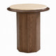 Pery Side End Table | 22" Beige Travertine Stone Top | Walnut Brown