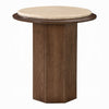Pery Side End Table | 22" Beige Travertine Stone Top | Walnut Brown
