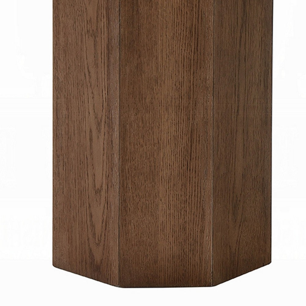 Pery Side End Table | 22" Beige Travertine Stone Top | Walnut Brown