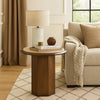 Pery Side End Table | 22" Beige Travertine Stone Top | Walnut Brown