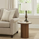 Pery Side End Table | 22" Beige Travertine Stone Top | Walnut Brown