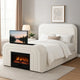 Kery Queen Bed w TV Lift | LED Fireplace | Bluetooth | White Teddy Sherpa