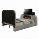 Kery Queen Bed w TV Lift | LED Fireplace | Bluetooth | Gray Teddy Sherpa