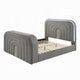 Kery Queen Bed w TV Lift | LED Fireplace | Bluetooth | Gray Teddy Sherpa