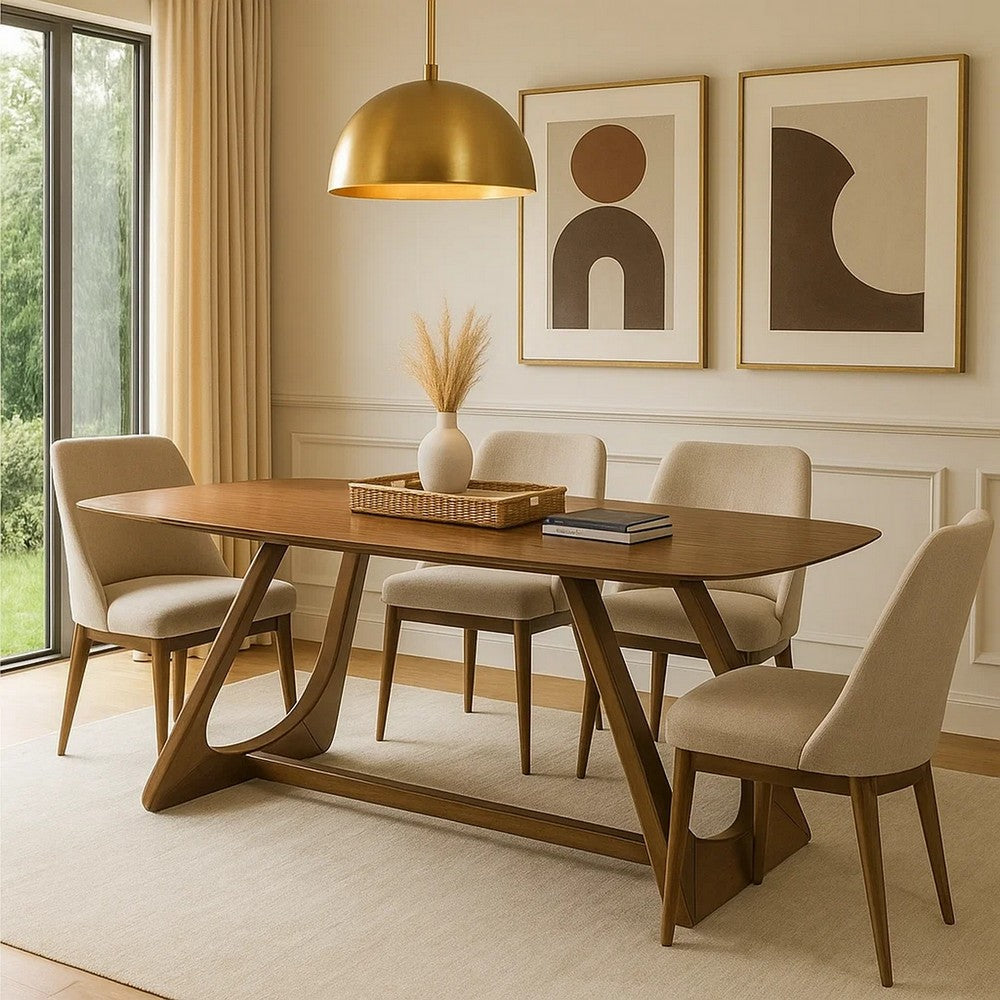 Lery Dining Table | 94" Rectangular Top w Angled Base | Walnut Brown
