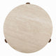 Hery Coffee Table | 40" Round Beige Travertine Stone Top | Oak Brown