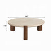Hery Coffee Table | 40" Round Beige Travertine Stone Top | Oak Brown