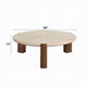 Hery Coffee Table | 40" Round Beige Travertine Stone Top | Oak Brown