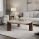 Hery Coffee Table | 40" Round Beige Travertine Stone Top | Oak Brown