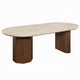 Hery Dining Table | 87" Oval Beige Travertine Stone Top | Oak Brown