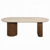 Hery Dining Table | 87" Oval Beige Travertine Stone Top | Oak Brown