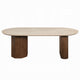 Hery Dining Table | 87" Oval Beige Travertine Stone Top | Oak Brown