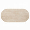Hery Dining Table | 87" Oval Beige Travertine Stone Top | Oak Brown