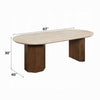 Hery Dining Table | 87" Oval Beige Travertine Stone Top | Oak Brown
