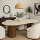 Hery Dining Table | 87" Oval Beige Travertine Stone Top | Oak Brown