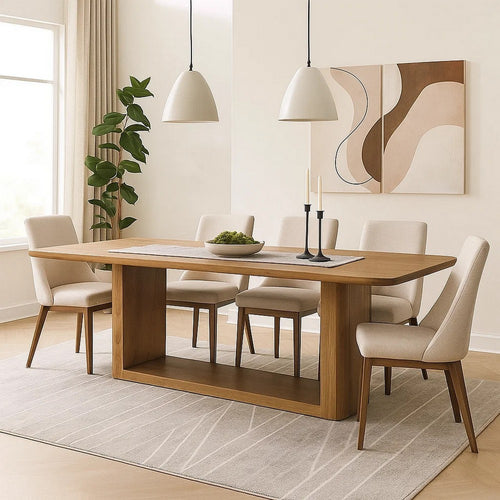 Sery Dining Table | 95" Rectangular Top | Dual Pedestal Base | Brown