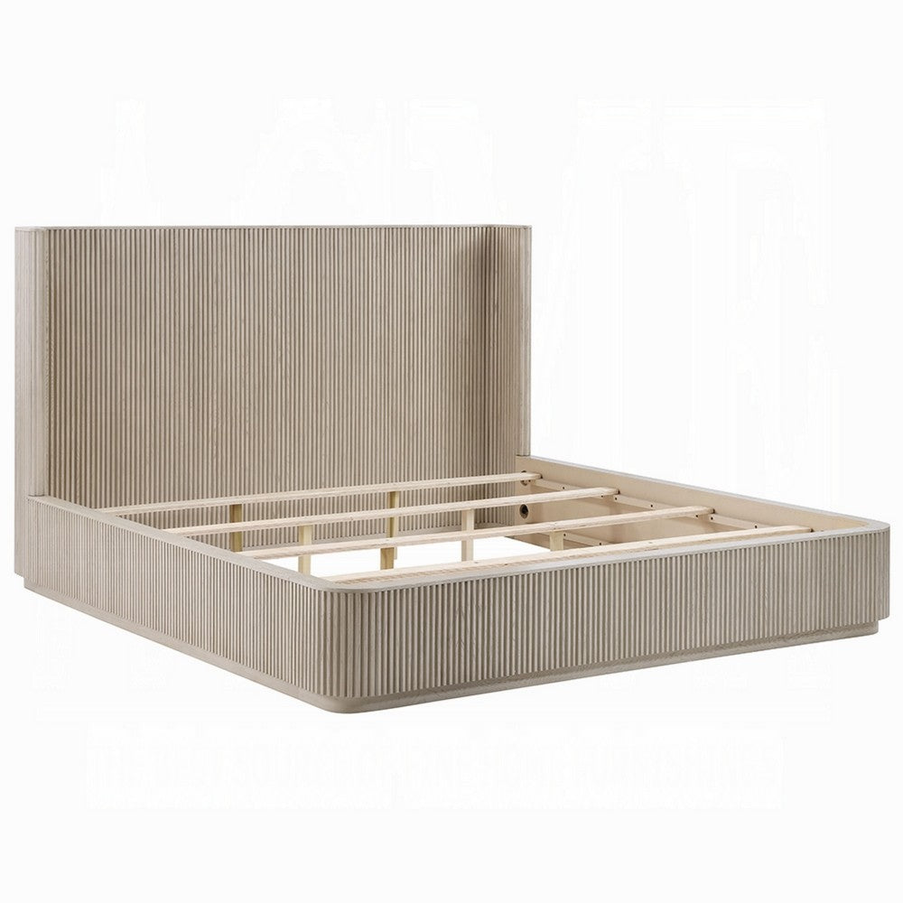Dery Queen Size Bed | Reeded Headboard & Footboard Panels | Oak Brown