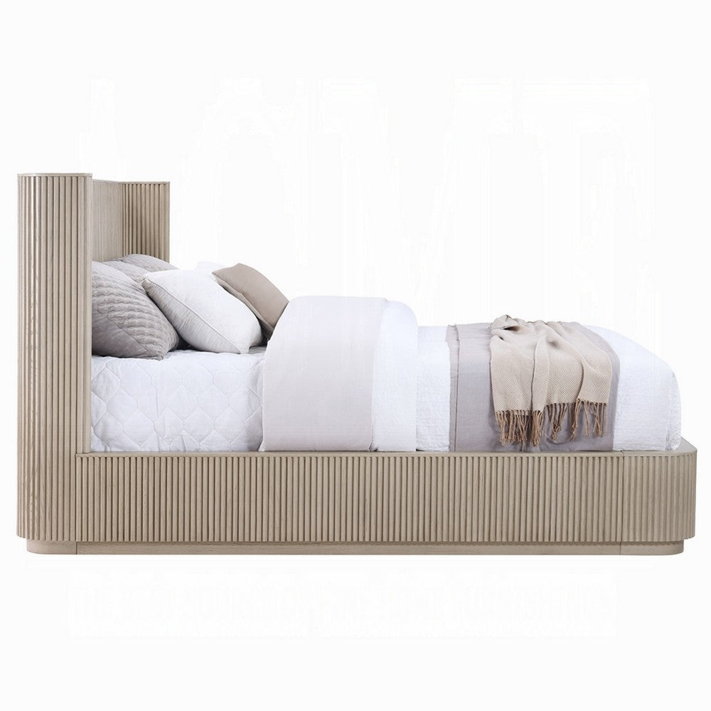 Dery Queen Size Bed | Reeded Headboard & Footboard Panels | Oak Brown
