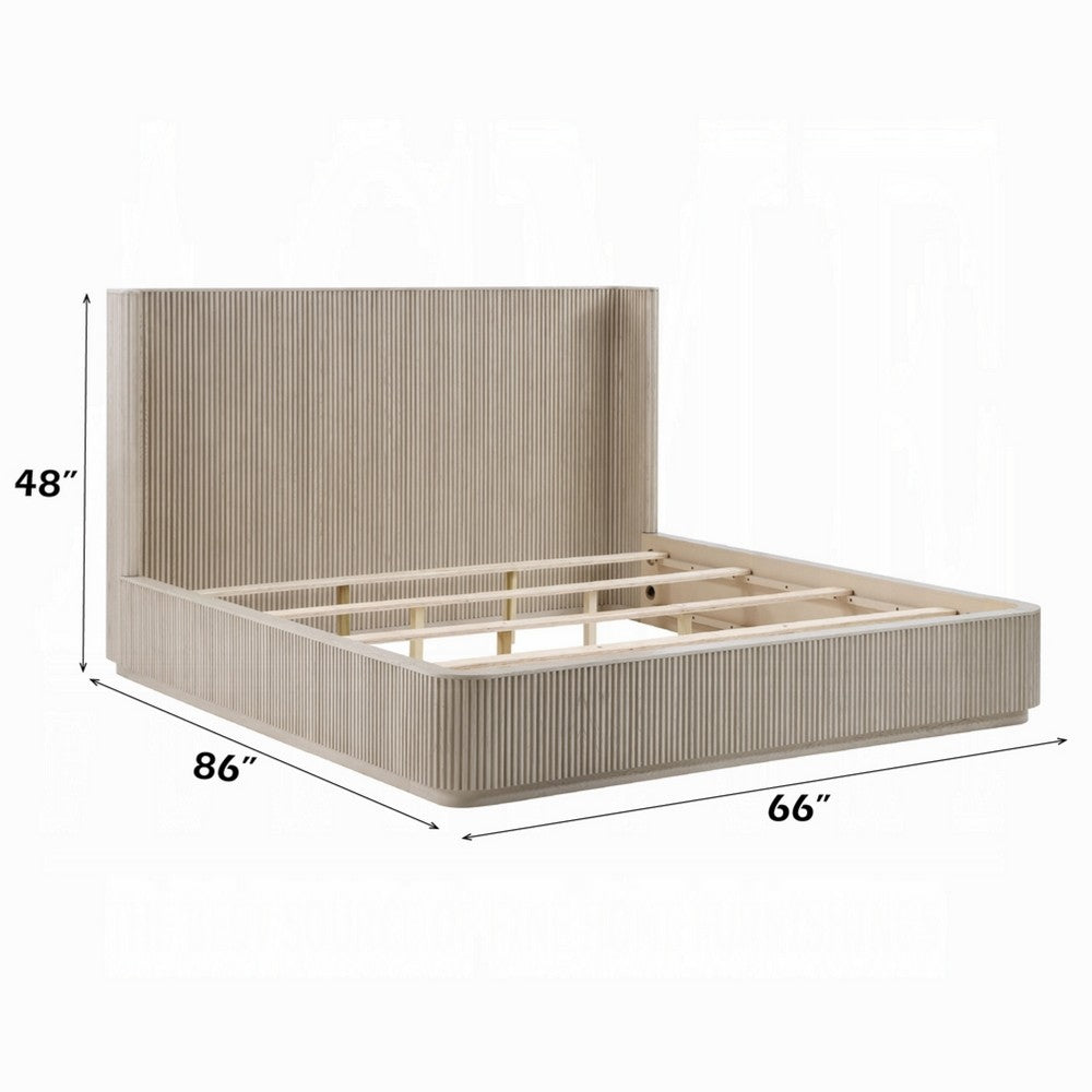 Dery Queen Size Bed | Reeded Headboard & Footboard Panels | Oak Brown