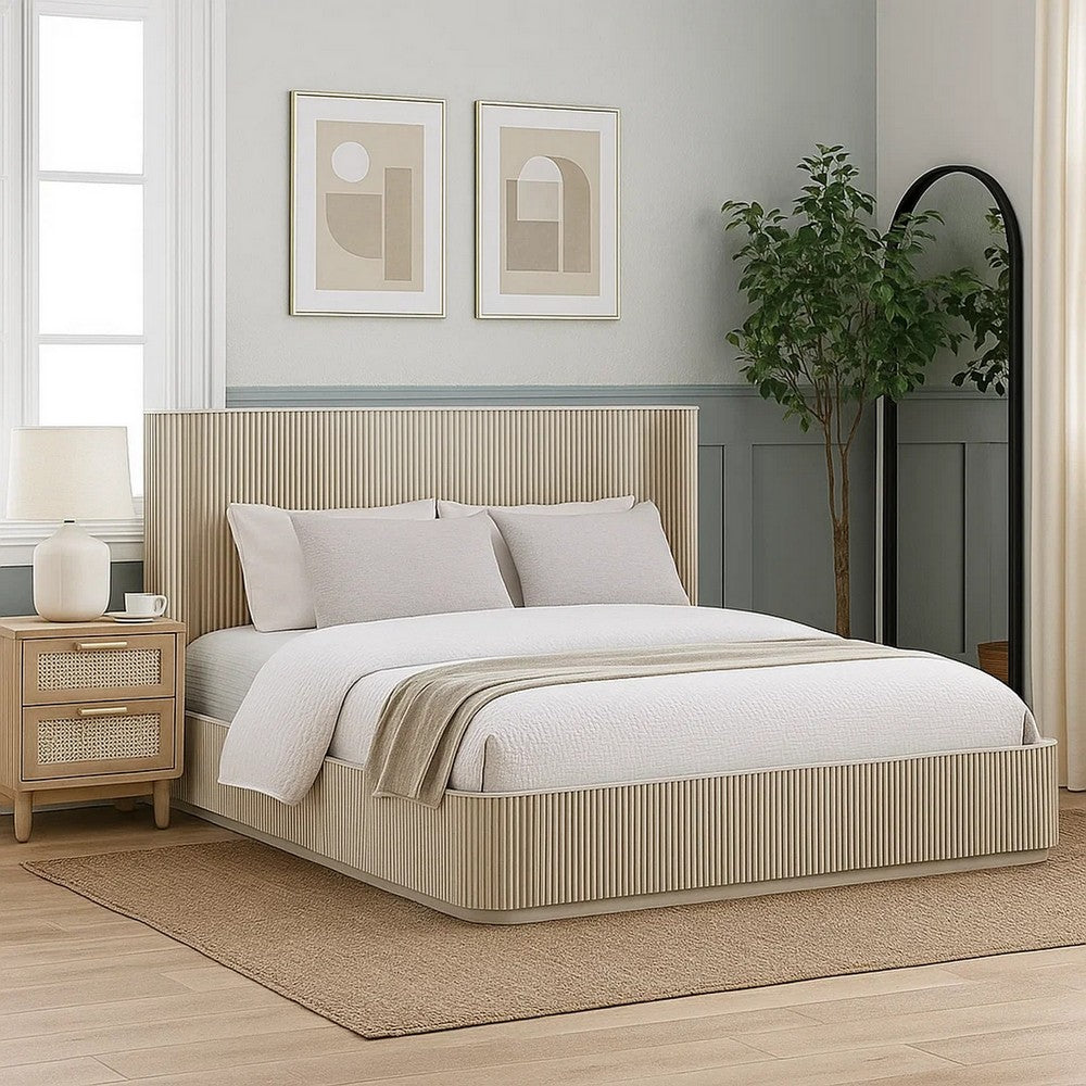 Dery Queen Size Bed | Reeded Headboard & Footboard Panels | Oak Brown